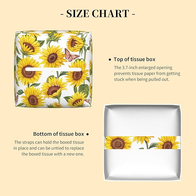 Tissue Box Cover Square, Sunflowers and Butterfly Tissue Box Holder Waterproof - Image 3