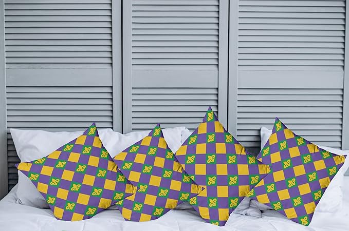 Ambesonne New Orleans Throw Pillow Cushion Case Pack of 4, Mardi Gras Themed - Image 2