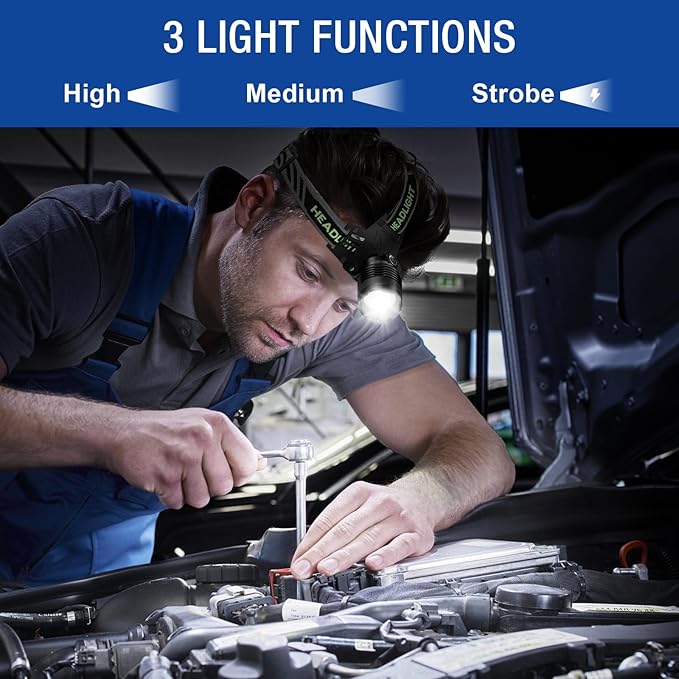3Pack Rechargeable Headlamp Super Bright, 99000 Lumens LED Head Lamp - Image 5