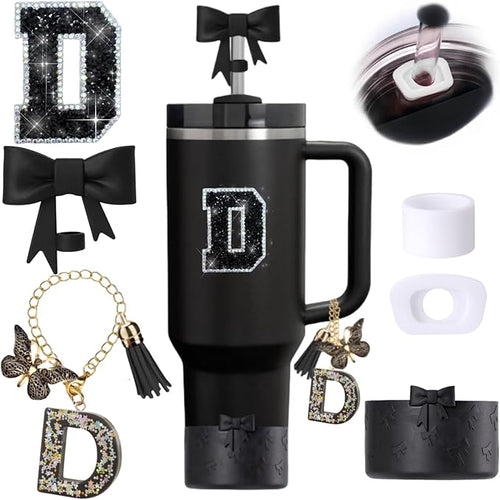 6pcs Black Stanley Cup Accessories Set, Bow Straw Topper by MOTEERLLU