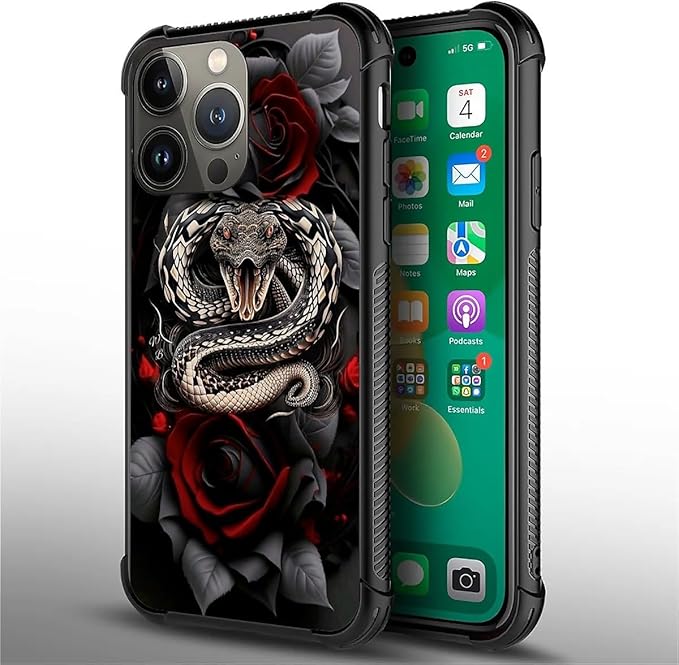 for iPhone 13 Pro Max Case, Entwined Rose Snake Pattern Graphic Design Girl Boy - Image 2