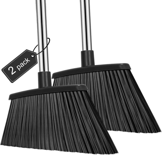 NACENA Heavy Duty Broom, 55 Inch Long Handle Outdoor Large Angle Brooms, Commercial Broom for Sweeping Indoor, for Home Garage Kitchen Office Courtyard Lobby Patio Lawn Concrete, 2 Pack, Black