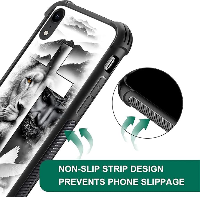 for iPhone XR Case, Lion Cross Jesus Christ Dove Pattern Graphic Design Girl - Image 3