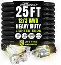 25ft Outdoor/Indoor Extension Cord 3-Outlet 12/3 Gauge Extra Heavy Duty 3 Prong by LifeSupplyUSA