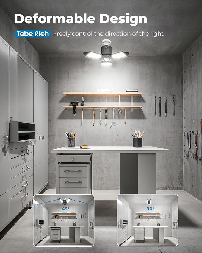 toberich Motion Sensor Garage Lights 4 Pack, 8000LM Motion Sensor Shop Light w/ - Image 5
