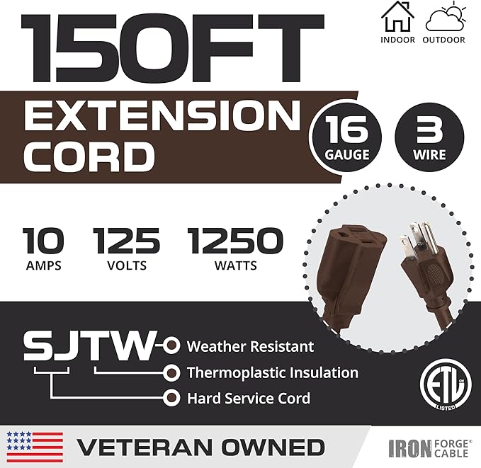 Iron Forge Cable Outdoor Brown Extension Cord 150 ft - Image 2