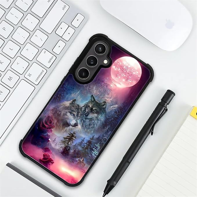 for Samsung Galaxy S23 FE Case, Star Two Wolfs Howling Pattern Graphic Design - Image 7