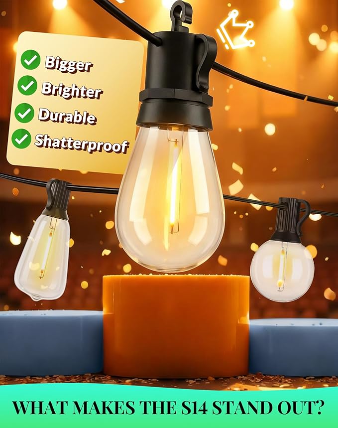 Outdoor String Lights LED Patio-Light - 65Ft Outside Waterproof Dimmable Porch - Image 2
