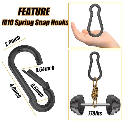 EPHECH 30PCS 4" Black Heavy Duty Spring Snap Hook, M10 3/8" Galvanized Steel - Image 2