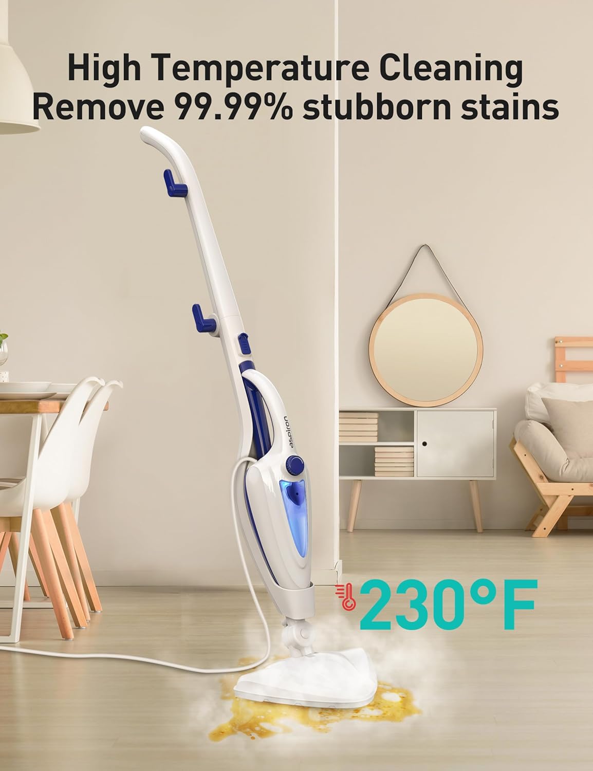 12-in-1 Steam Mop, Fast 15-Sec Heat-Up, 1500W Detachable Handheld Steam Cleaner with 2 Dirt Grip Pads, Removes 99.99% Stubborn Stains for Hardwood Floors, Clothes, Windows, Tiles, Furniture, Blue