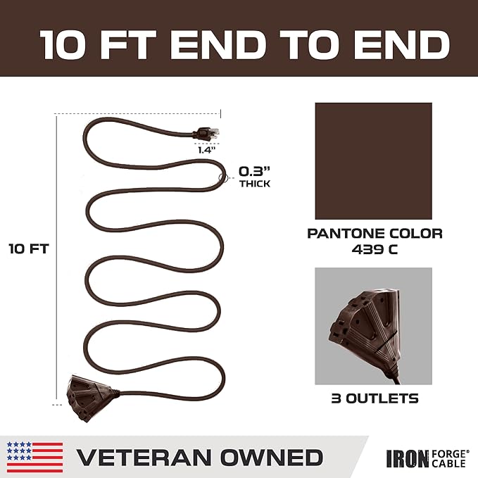 Iron Forge Cable 10ft Brown Outdoor Extension Cord - Image 8