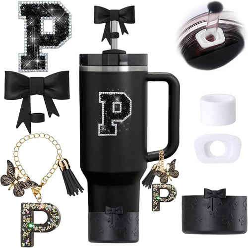 6pcs Black Stanley Cup Accessories Set, Bow Straw Topper by MOTEERLLU