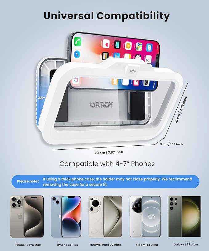 URROY Shower Phone Holder Waterproof One-Touch Open Shower Phone Case Anti-Fog - Image 7