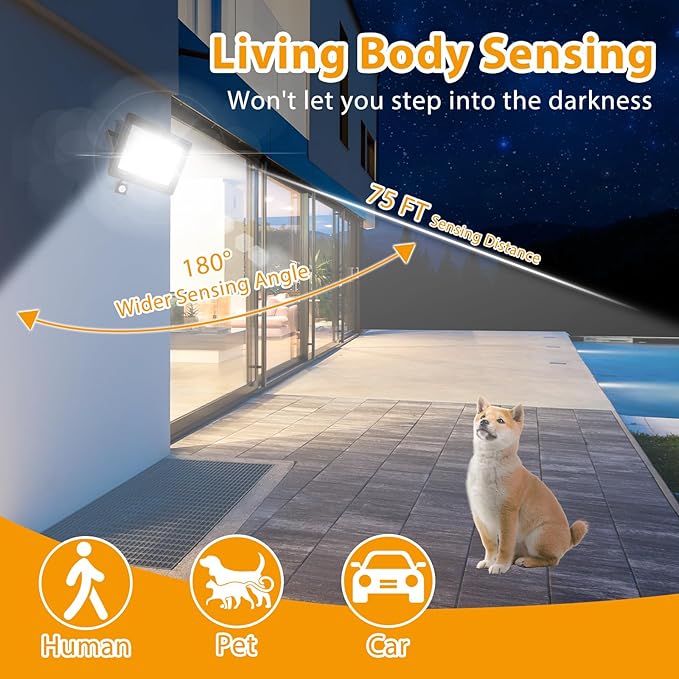 YANYCN 2 Pack 100W LED Motion Sensor Flood Light, Dusk to Dawn, IP66 Waterproof - Image 2