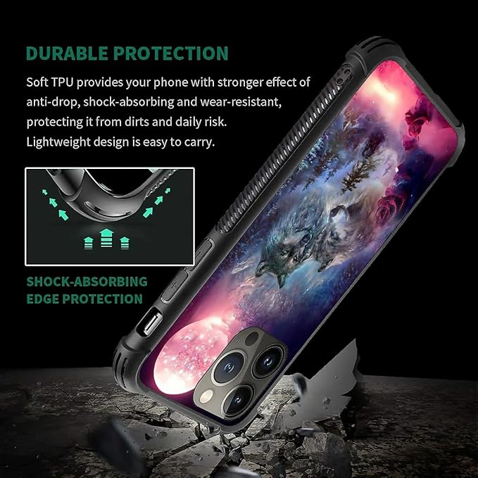 for iPhone 12 Pro Max Case, Star Two Wolfs Howling Pattern Graphic Design Girl - Image 2