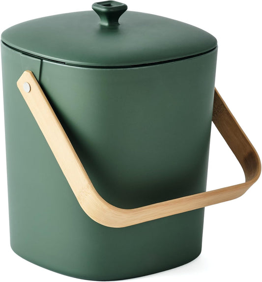 Bamboozle Countertop Compost Bin Kitchen | 1 Gallon | Odorless Composting Bin with Filters | Indoor Compost Bin with Lid | Plant Based Kitchen Composter for Food Scraps & Waste Recycling | Forest