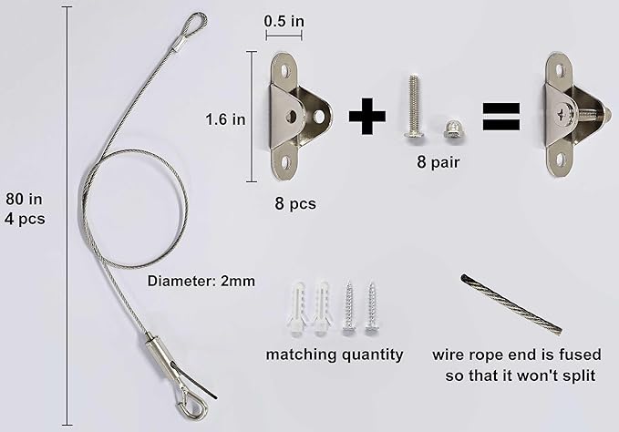 4 Sets Adjustable Hanging Wire Kit, Stainless Steel Multipurpose Suspension - Image 2
