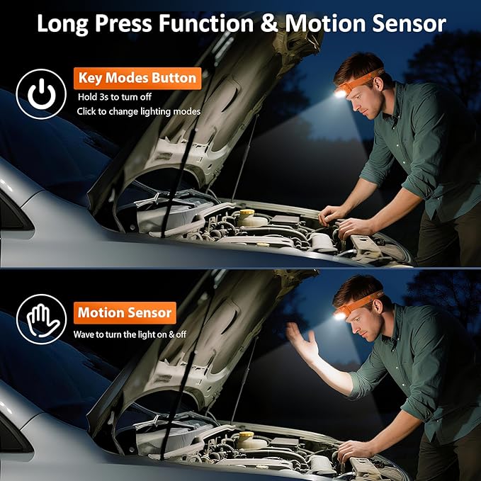LHKNL Headlamp Rechargeable, Lumen Super Bright Motion Sensor Head Lamp - Image 3