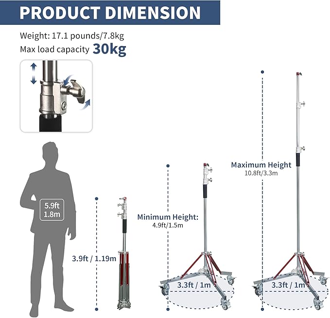Kate Heavy Duty 10.8ft Light Stand - Image 3
