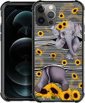 for iPhone 11 Pro Case, Cute Little Elephant Sunflower White Line Art Pattern by FKBRCL4U