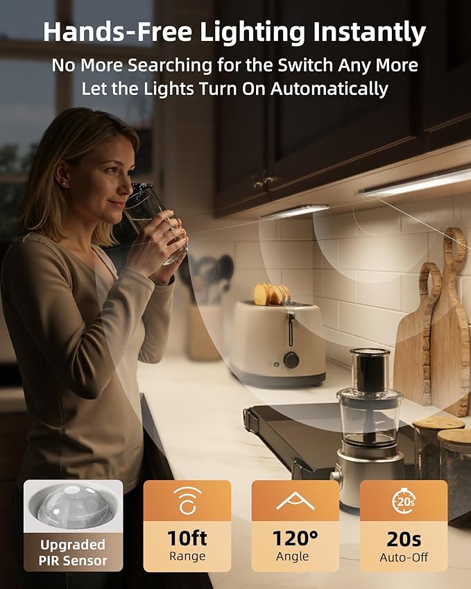 EZVALO 134 LED Under Cabinet Lights, 4000mAh Rechargeable Motion Sensor Light - Image 3