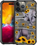 for iPhone 15 Pro Case, Cute Little Elephant Sunflower White Line Art Pattern by FKBRCL4U