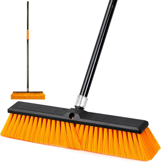 DSV Standard 18’’ Push Broom Outdoor Heavy Duty with 59.4’’ Long Handle, Industrial Broom with Stiff Bristles, Floor Broom for Cleaning Patio Garage Shop Deck Concrete Wood Stone Tile Floor