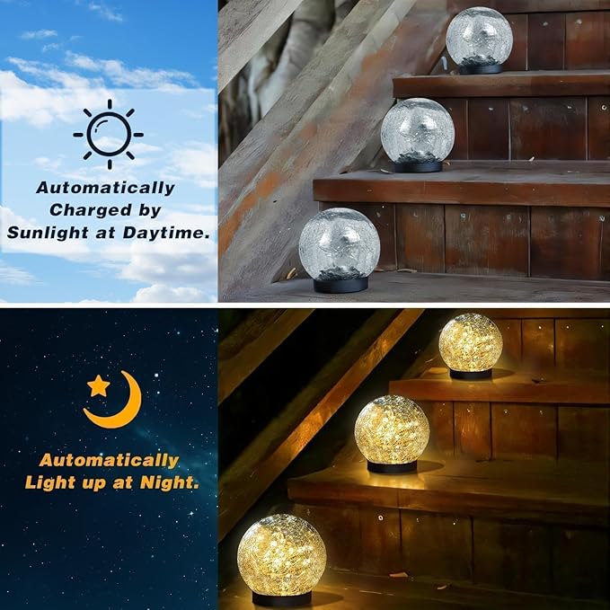 SyouHome Solar Garden Lights Outdoor Waterproof, 6 Pack LEDs Cracked Glass Ball - Image 3