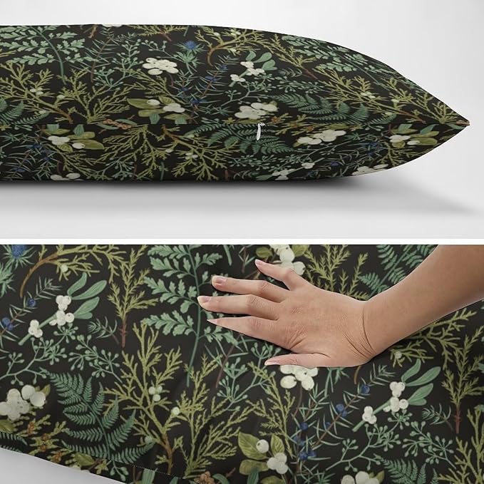 Botanical Print Floral Throw Pillow Covers Set of 2 Queen Size Black Sage Green - Image 5