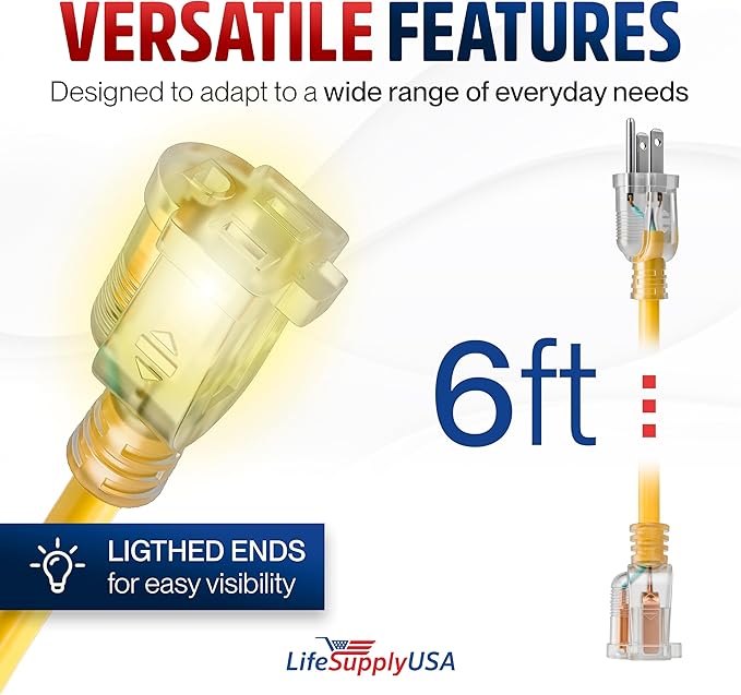 6ft Outdoor/Indoor Extension Cord 12/3 Gauge Extra Heavy Duty 3 Prong SJTW - Image 6