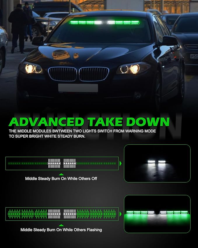 HLauto 604N Emergency Dash Strobe Lights: 2x16.8 inch Green Security Light - Image 3