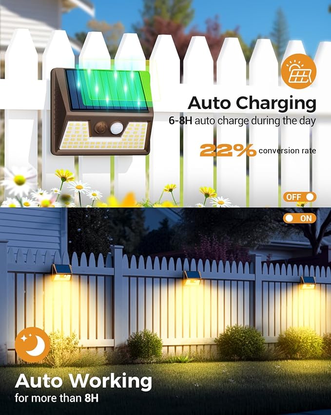 Vighep 4 Pack Solar Fence Lights Waterproof, Motion Sensor Deck Outdoor - Image 4