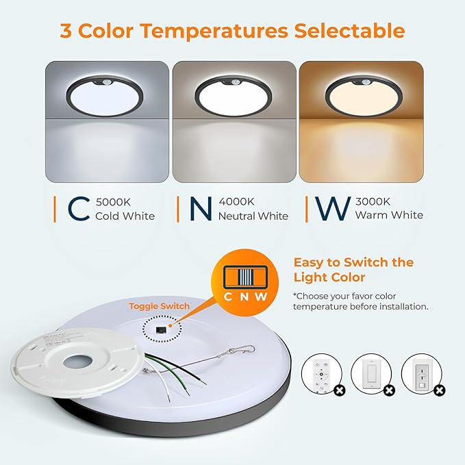 BLNAN Motion Sensor Ceiling Light Wired, 8.7 Inch 3000K 4000K 5000K Selectable - Image 5