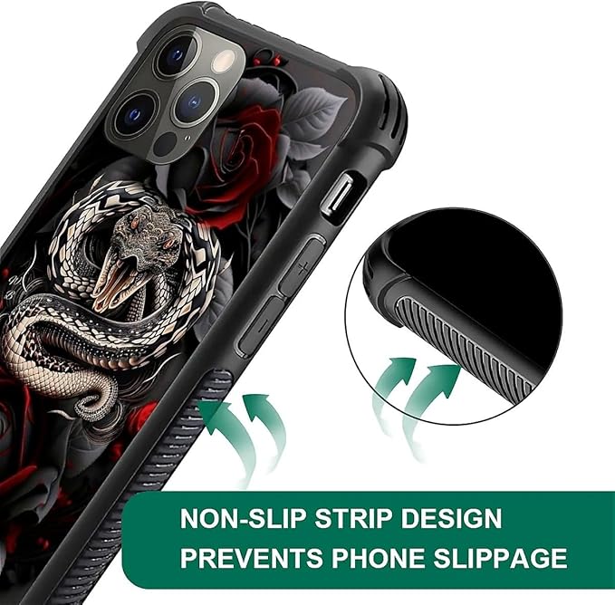 for iPhone 11 Pro Max Case, Entwined Rose Snake Pattern Graphic Design Girl Boy - Image 3