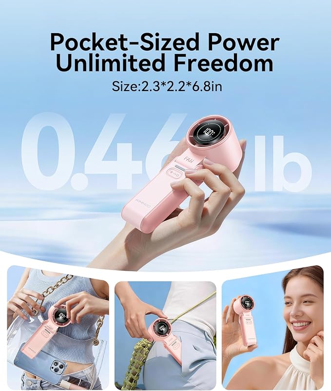 KIMMOO 2 Pack Pink Portable Handheld Turbo Fan-100 Speeds, Powerful 20000 RPM - Image 7