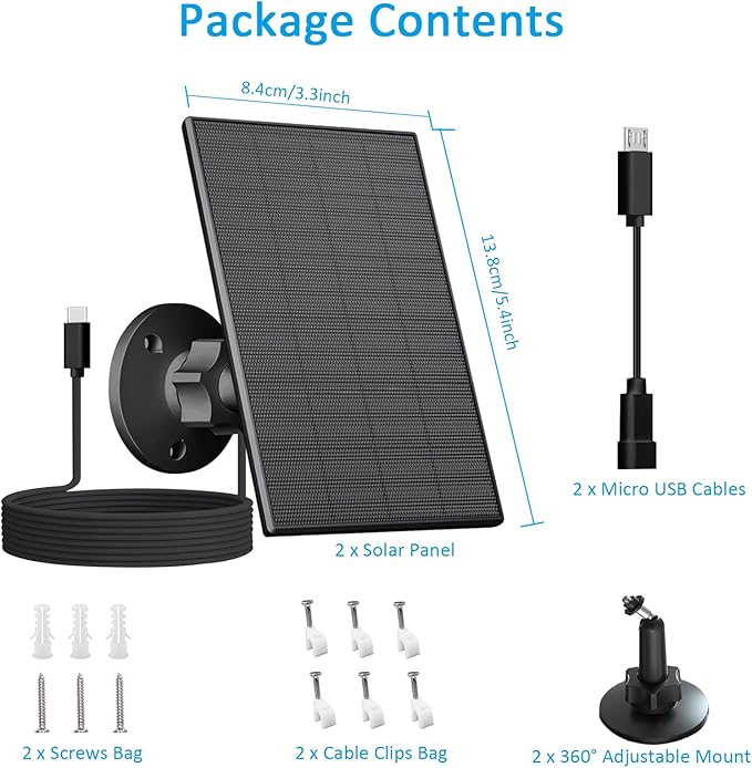 2W Solar Panel for Security Camera Outdoor, USB/USB-C Charger - Image 2