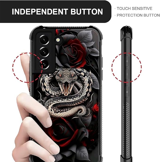 for Samsung Galaxy S21 FE Case, Entwined Rose Snake Pattern Graphic Design Girl - Image 3