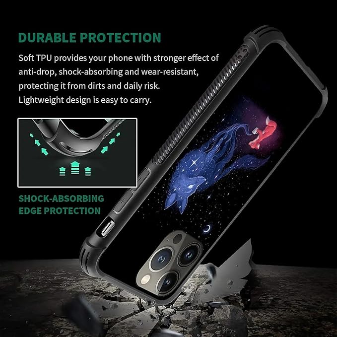 for iPhone 13 Pro Max Case, Galaxy Fox Wolf Pattern Graphic Design Girl Boy - Image 6
