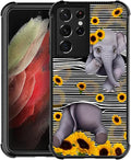 for Samsung Galaxy S21 Ultra Case, Cute Little Elephant Sunflower White Line by FKBRCL4U