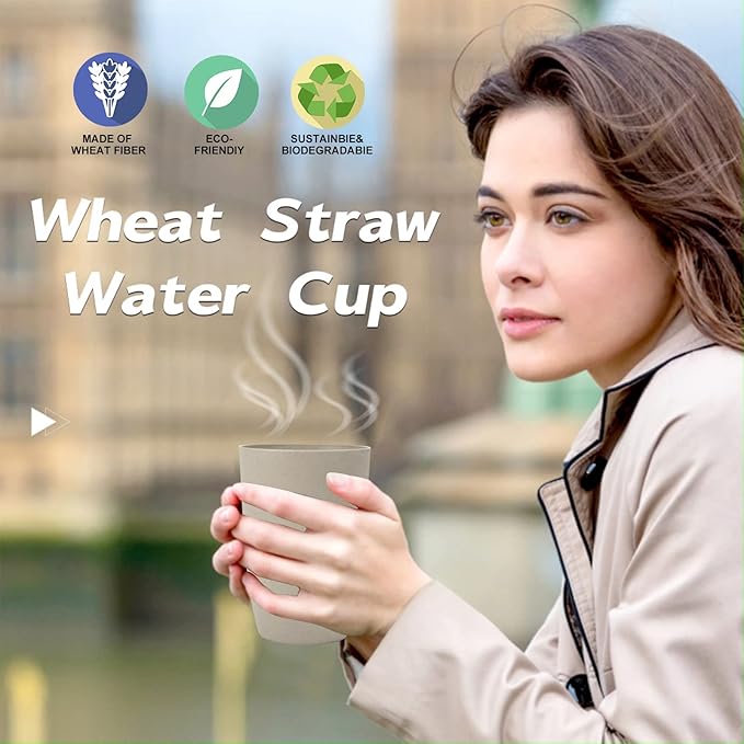 Wrova Wheat Straw Cups 6 PCS Good Alternative to Plastic Reusable Cups 12 oz - Image 7