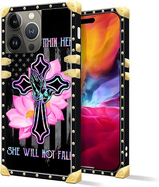 Compatible with iPhone 15 Pro Max Case, Praying Cross Hands Luxury Golden - Image 2