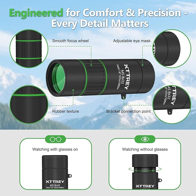 8x32 Monocular Telescope for Adults, High Power BAK4 Prism FMC Coating IPX7 - Image 7