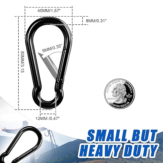 Carabiner Clip Hook, 3.15 inch 10 pcs Black Heavy Duty Spring Snap Hook Key - Image 3