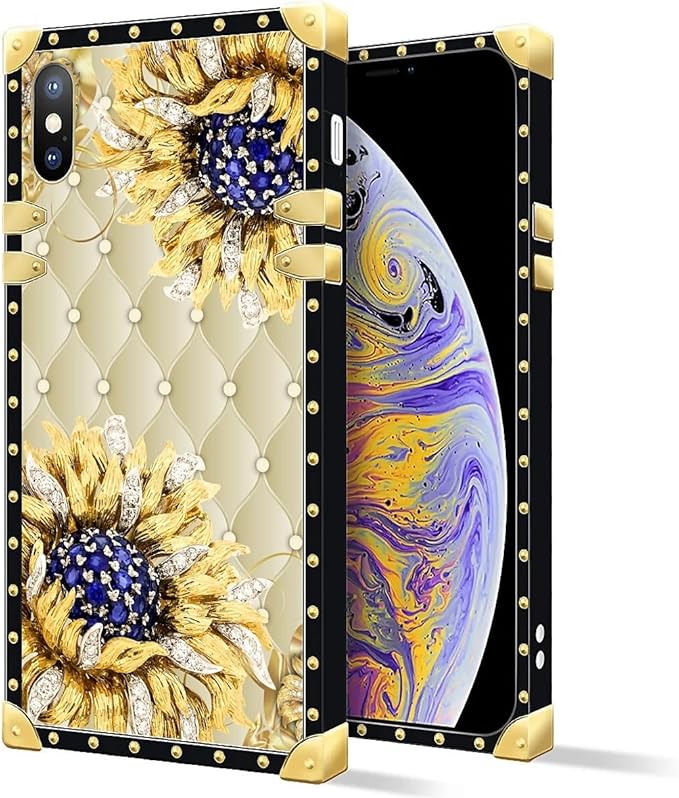 Compatible with iPhone Xs Max Case, Sunflower Diamonds Leather Luxury Golden - Image 2