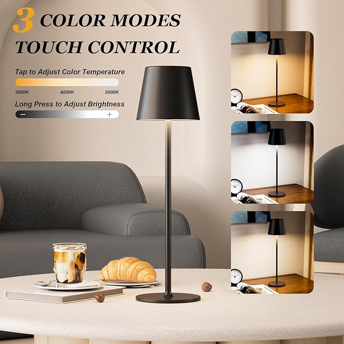 Kakanuo 20" Cordless Table Lamp Rechargeable Black - Image 4