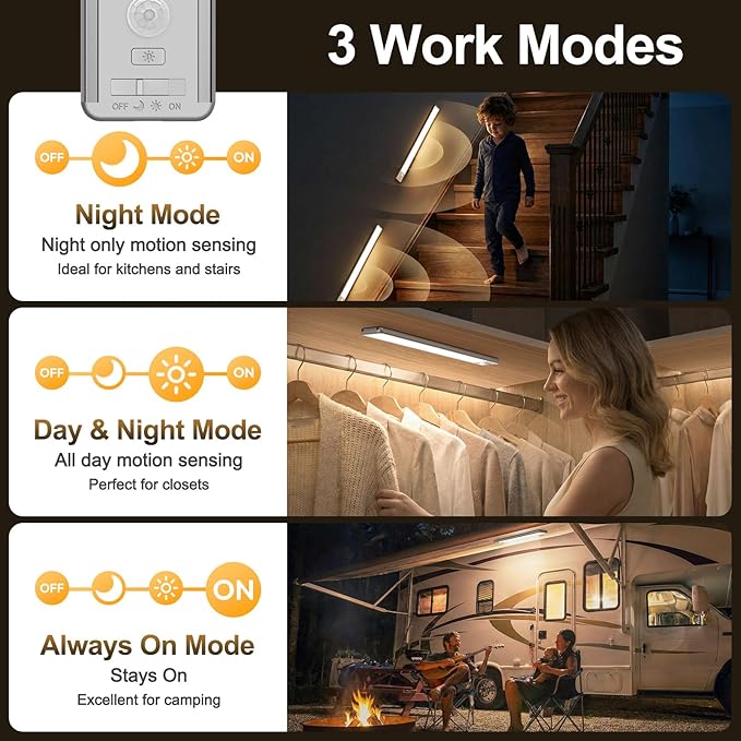 Reoshine Motion Sensor Light Indoor, 80 LED Under Cabinet Lighting Battery - Image 3