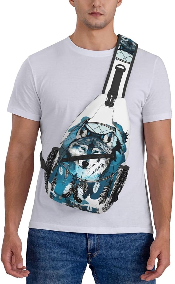 Native Wolf And Deam Catcher Sling Bag - Image 7