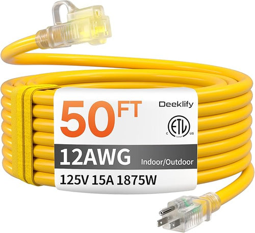 12 Gauge 50 FT Heavy Duty Outdoor Extension Cord Waterproof by Deeklify