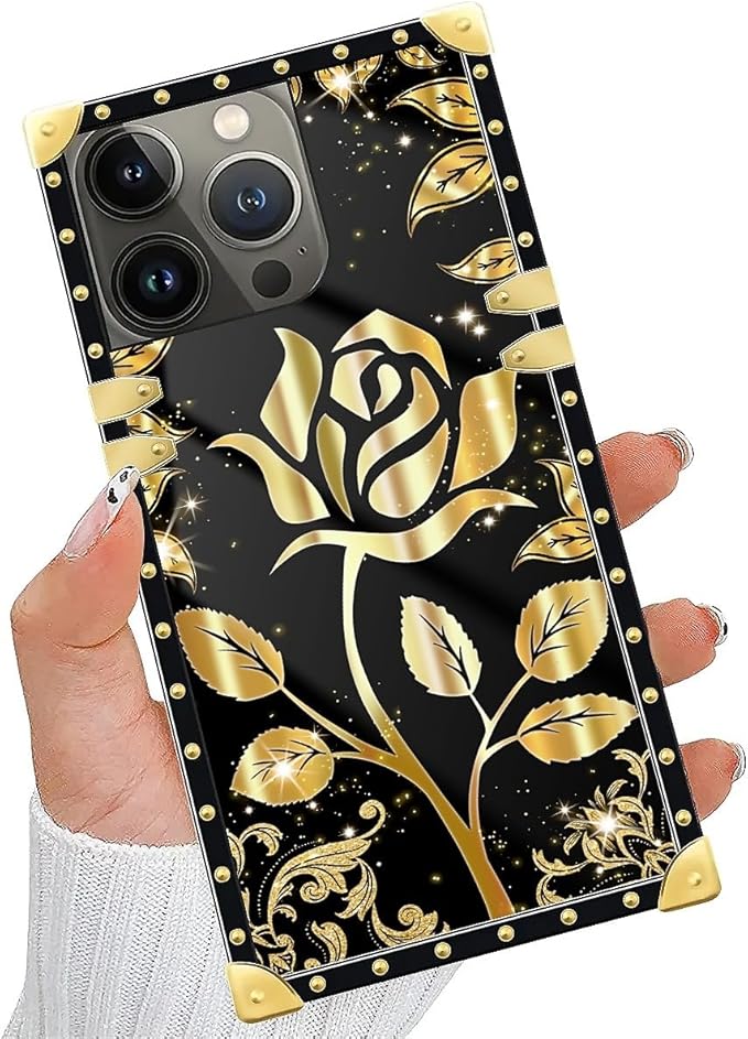 Compatible with iPhone 15 Pro Case, Shine Gold Rose Luxury Golden Decoration - Image 2