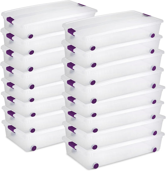 Sterilite 16-Pack 60 Quart ClearView Latch Box, Wheeled Underbed Organizer Bins with Latching Lids - Clear Plastic Organization Containers for Closet, Bedroom, Shelving Units and Everyday Home Storage